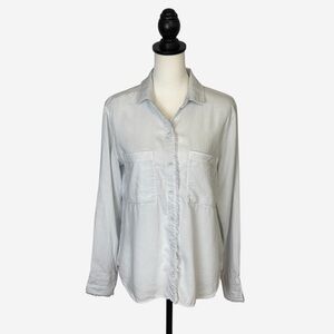 Cloth & Stone Anthropologie Lyocell Frayed Hem Button Down Long Sleeve Shirt